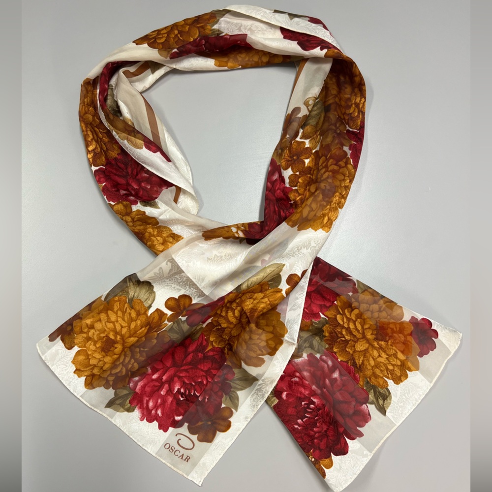 Vintage Oscar De La Renta Silk Floral Scarf - Picture 2 of 11